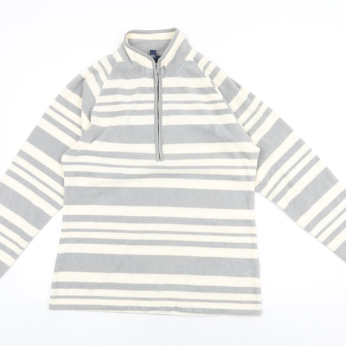 Mountain Warehouse Womens White Striped Polyester Pullover Sweatshirt Size 14 Zip