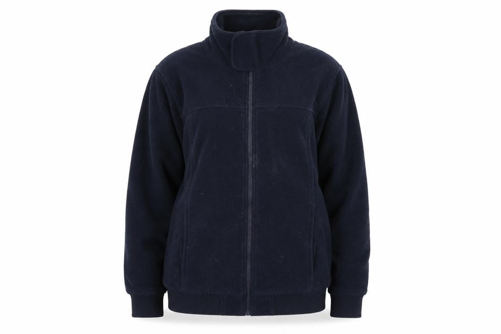 Front view of Quebramar women’s black polyester full zip sweatshirt, size M, zip