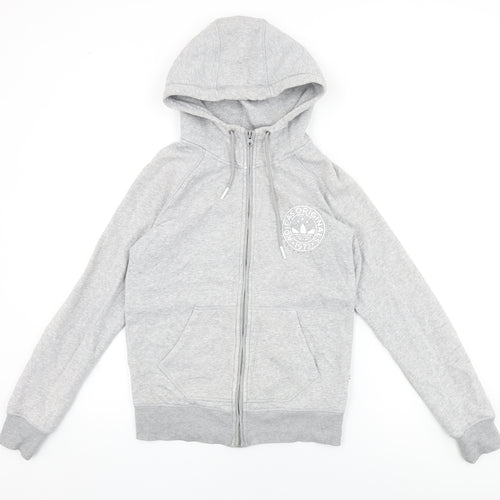 adidas Womens Grey Cotton Full Zip Hoodie Size 12 Zip