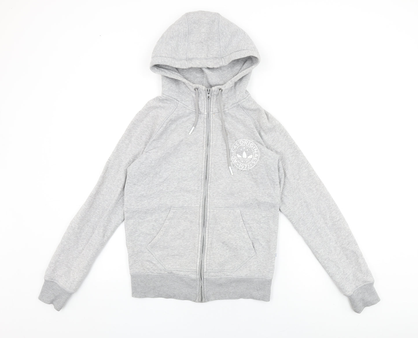 adidas Womens Grey Cotton Full Zip Hoodie Size 12 Zip