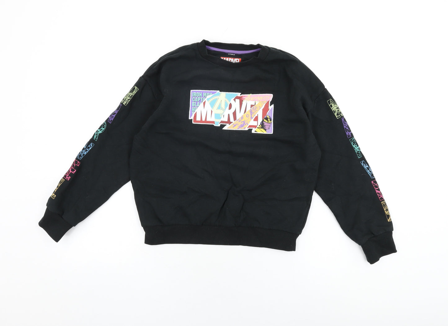 Marvel Girls Black Cotton Pullover Sweatshirt Size 10-11 Years Pullover - Avengers