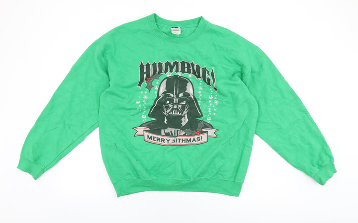 Star Wars Mens Green Cotton Pullover Sweatshirt Size L - Darth Vader, Christmas Jumper