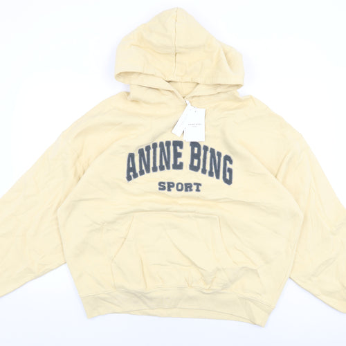 ANINE BING Womens Yellow Cotton Pullover Hoodie Size L Pullover