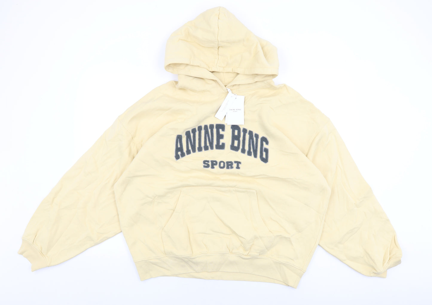 ANINE BING Womens Yellow Cotton Pullover Hoodie Size L Pullover