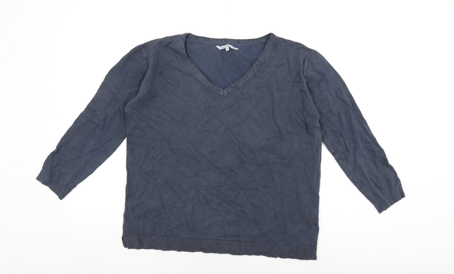 Rupert & Buckley Womens Blue Cotton Basic T-Shirt Size 14 V-Neck