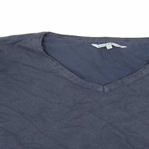 Rupert & Buckley Womens Blue Cotton Basic T-Shirt Size 14 V-Neck