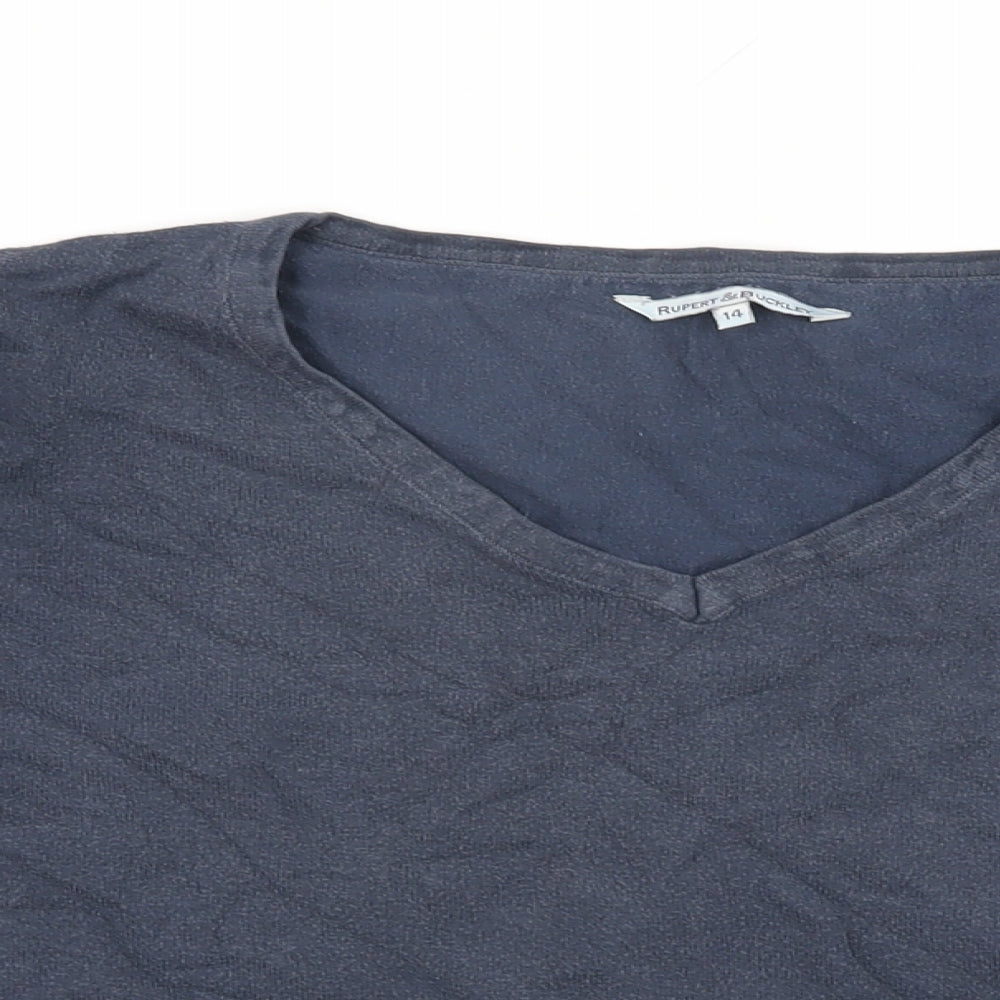 Rupert & Buckley Womens Blue Cotton Basic T-Shirt Size 14 V-Neck