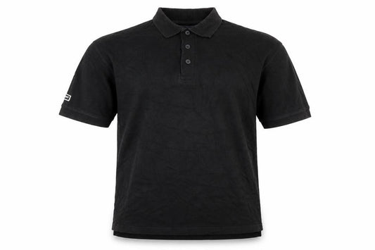 Front view of Donnay men’s black cotton polo, size S, collared button
