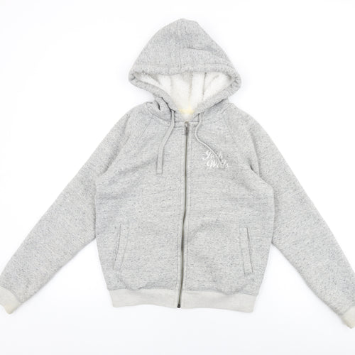 Jack Wills Womens Grey Cotton Full Zip Hoodie Size 6 Zip