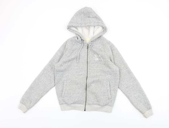 Jack Wills Womens Grey Cotton Full Zip Hoodie Size 6 Zip