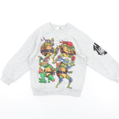 Ninja Turtles Boys Grey Cotton Pullover Sweatshirt Size 4-5 Years Pullover - Ninja Turtle print