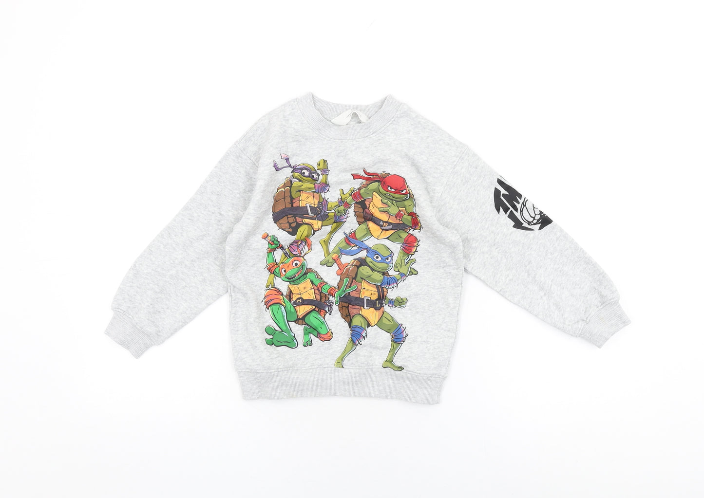 Ninja Turtles Boys Grey Cotton Pullover Sweatshirt Size 4-5 Years Pullover - Ninja Turtle print