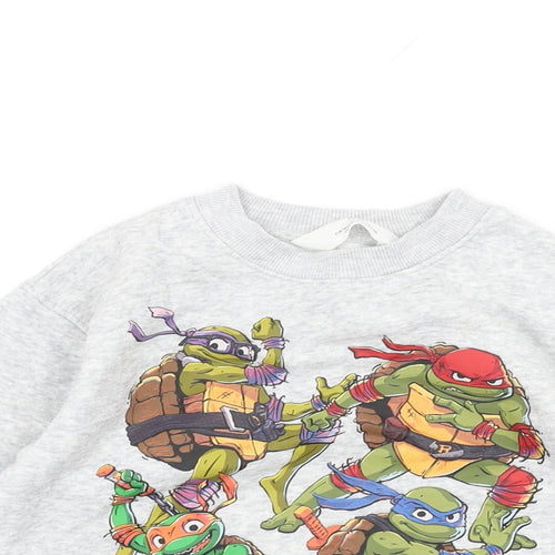 Ninja Turtles Boys Grey Cotton Pullover Sweatshirt Size 4-5 Years Pullover - Ninja Turtle print