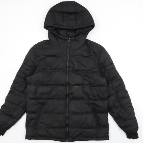 Threadbare Mens Black Puffer Jacket Coat Size S Zip
