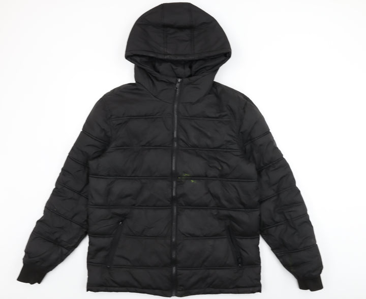 Threadbare Mens Black Puffer Jacket Coat Size S Zip