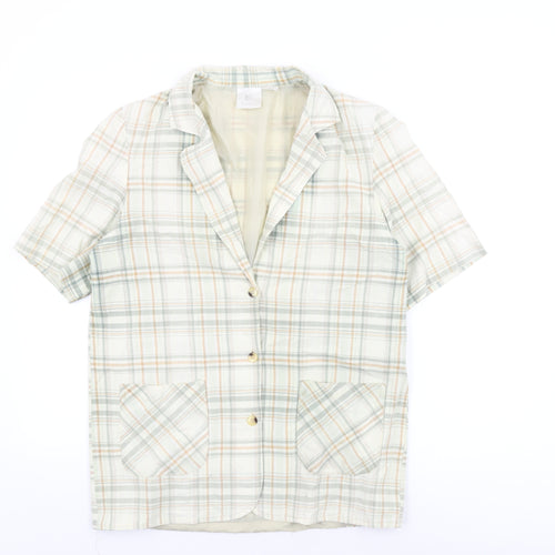 Compliments Womens White Plaid Cotton Basic Button-Up Size 14 Collared