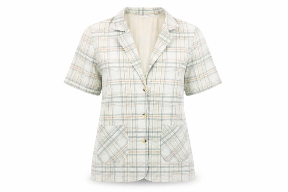 Compliments Womens White Plaid Cotton Basic Button-Up Size 14 Collared