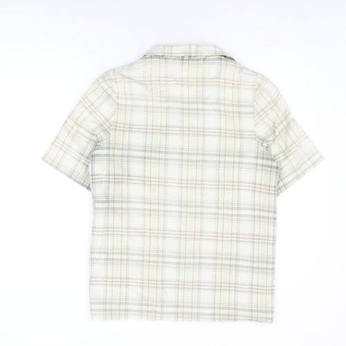 Compliments Womens White Plaid Cotton Basic Button-Up Size 14 Collared