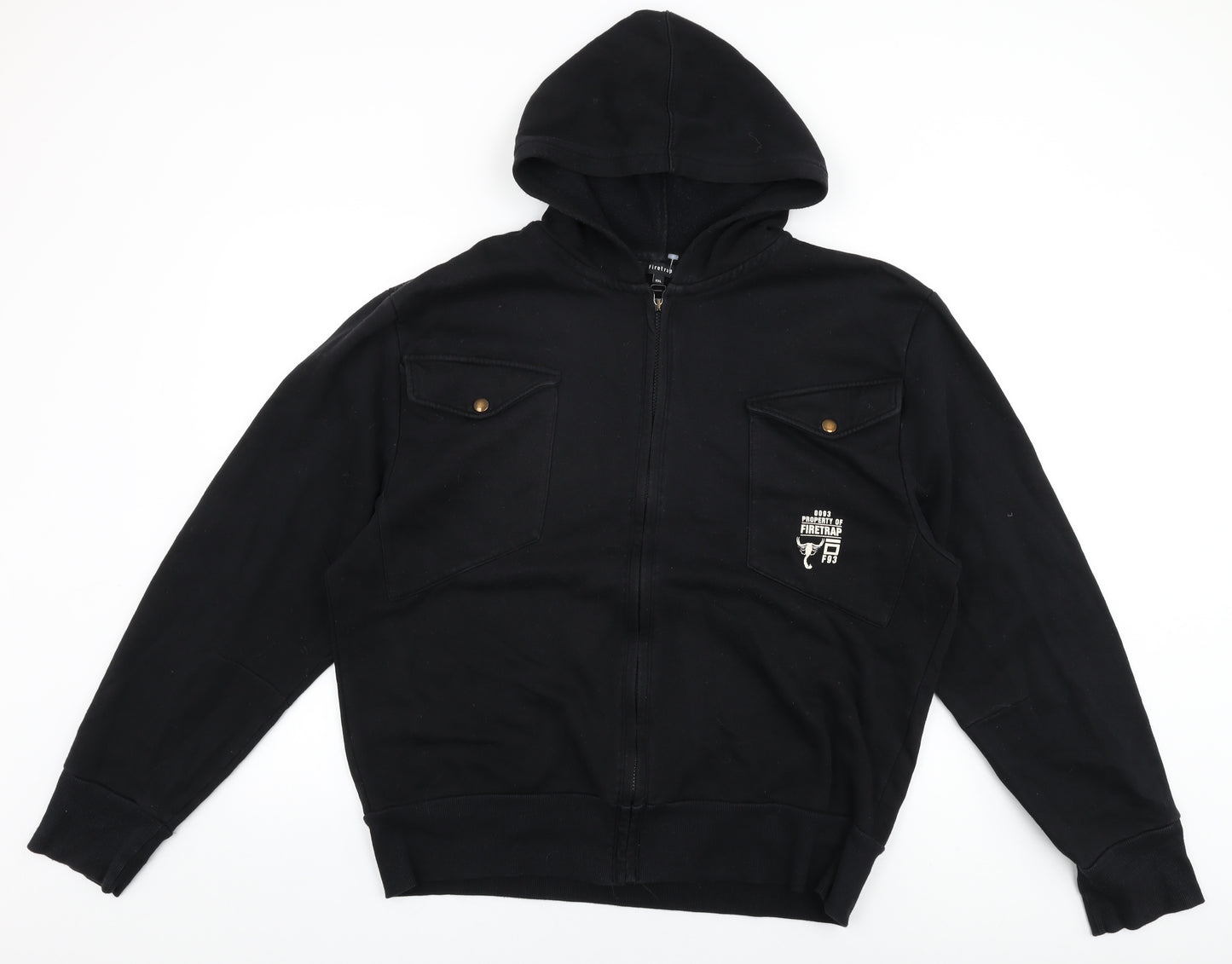 Firetrap Mens Black Cotton Full Zip Hoodie Size 2XL