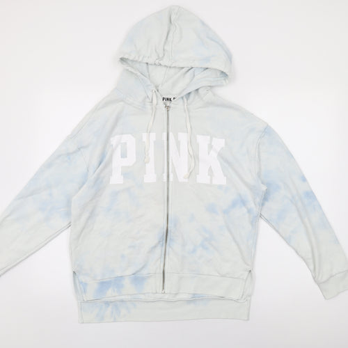 PINK Womens White Geometric Cotton Full Zip Hoodie Size S Zip - Tie Dye, PINK Logo