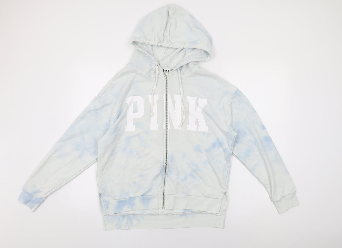 PINK Womens White Geometric Cotton Full Zip Hoodie Size S Zip - Tie Dye, PINK Logo