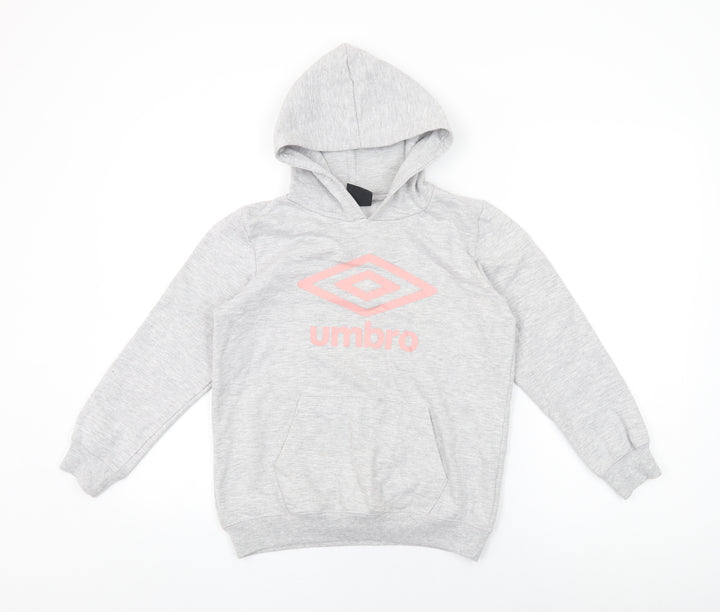 Umbro Girls Grey Cotton Pullover Hoodie Size 11-12 Years Pullover
