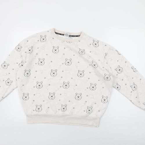 Disney Womens White Geometric Cotton Pullover Sweatshirt Size 10 Pullover - Winnie The Pooh Print