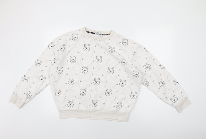 Disney Womens White Geometric Cotton Pullover Sweatshirt Size 10 Pullover - Winnie The Pooh Print