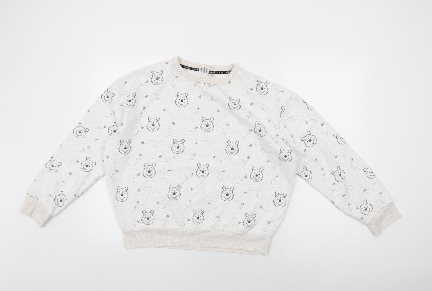 Disney Womens White Geometric Cotton Pullover Sweatshirt Size 10 Pullover - Winnie The Pooh Print