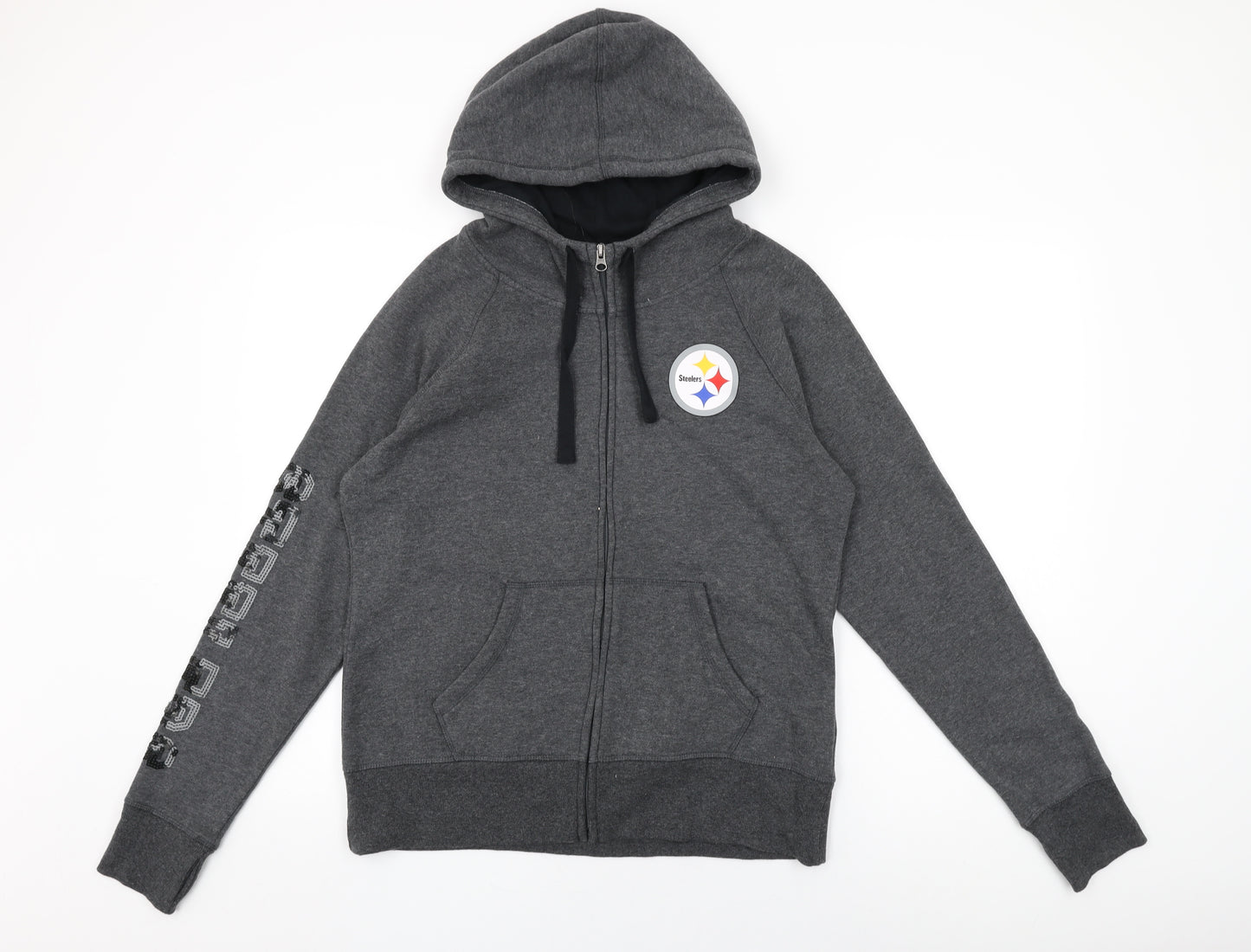 NFL Womens Grey Cotton Full Zip Hoodie Size L Zip - Steelers