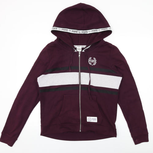 PINK Womens Purple Cotton Full Zip Hoodie Size L Zip