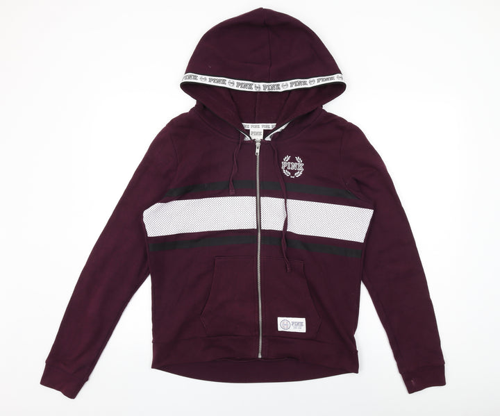 PINK Womens Purple Cotton Full Zip Hoodie Size L Zip