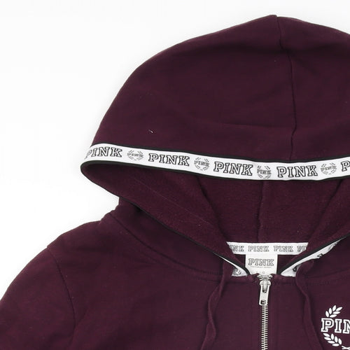 PINK Womens Purple Cotton Full Zip Hoodie Size L Zip