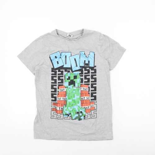 Minecraft Boys Grey Cotton Basic T-Shirt Size 13-14 Years Round Neck Pullover - Minecraft Print