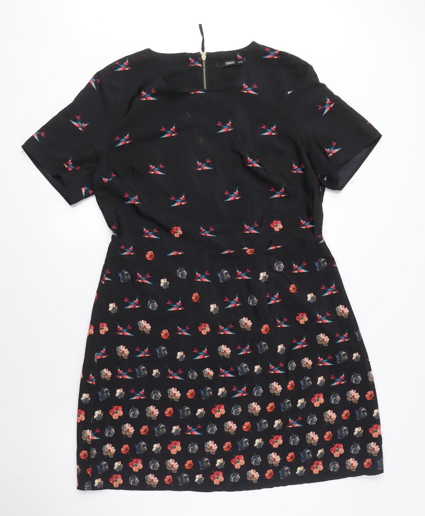 Oasis Women's Black Floral Shift Dress Size 14