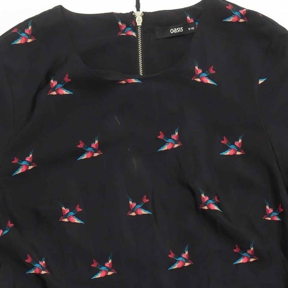 Oasis Women's Black Floral Shift Dress Size 14