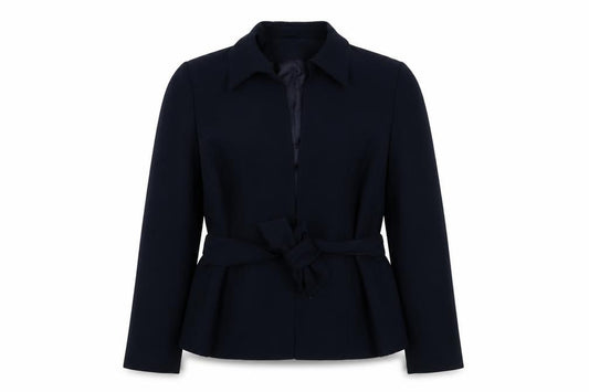 Front view of Principles women’s blue jacket, size UK 16, hook & eye