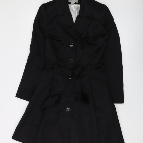 H&M Womens Black Overcoat Coat Size 10 Button