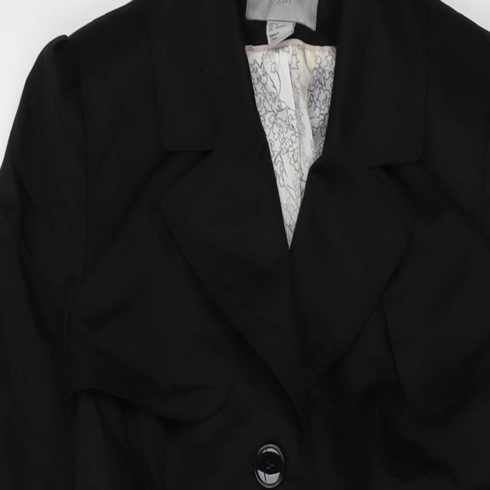 H&M Womens Black Overcoat Coat Size 10 Button