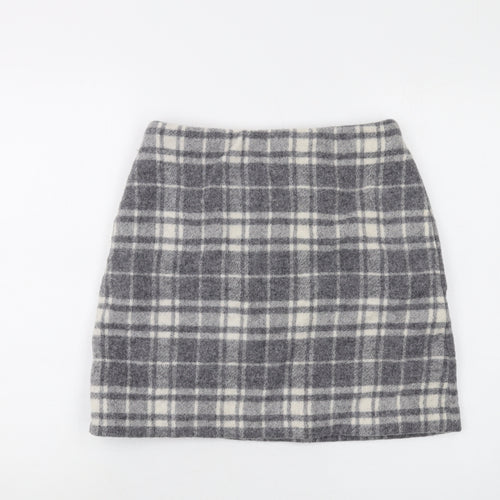 Uniqlo Womens Grey Plaid Wool Mini Skirt Size 26 in Zip