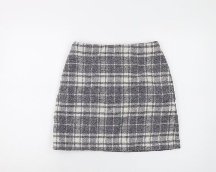 Uniqlo Womens Grey Plaid Wool Mini Skirt Size 26 in Zip