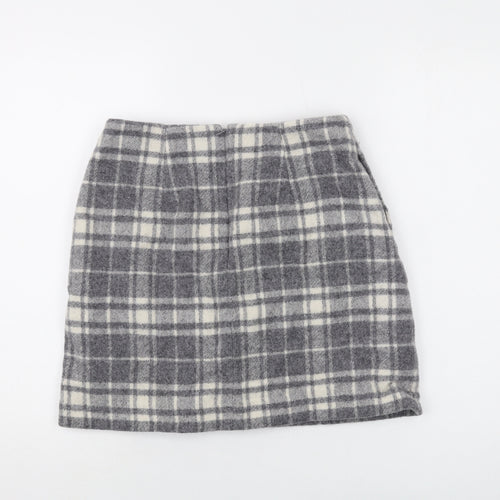 Uniqlo Womens Grey Plaid Wool Mini Skirt Size 26 in Zip