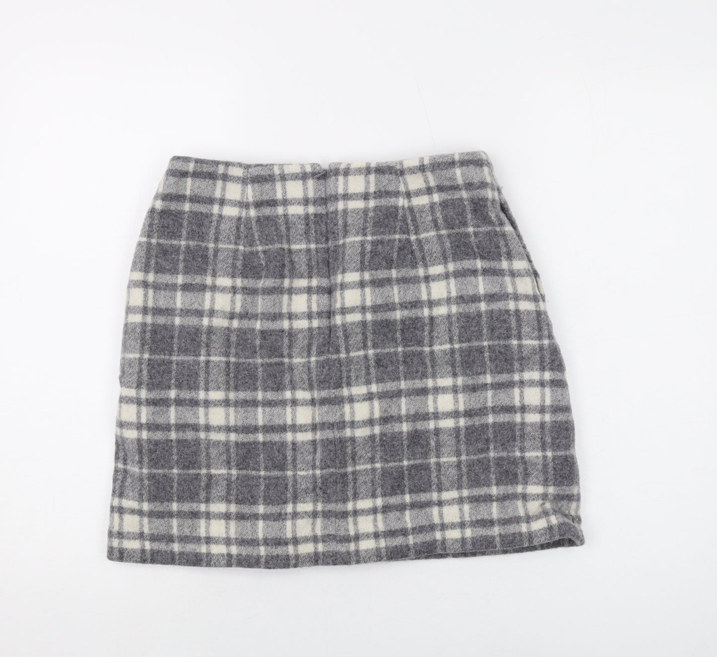 Uniqlo Womens Grey Plaid Wool Mini Skirt Size 26 in Zip