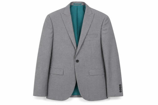 Front view of Marks & Spencer men’s grey polyester jacket suit jacket, size 36, regular