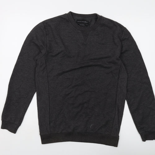 Zara Mens Grey Cotton Pullover Sweatshirt Size M
