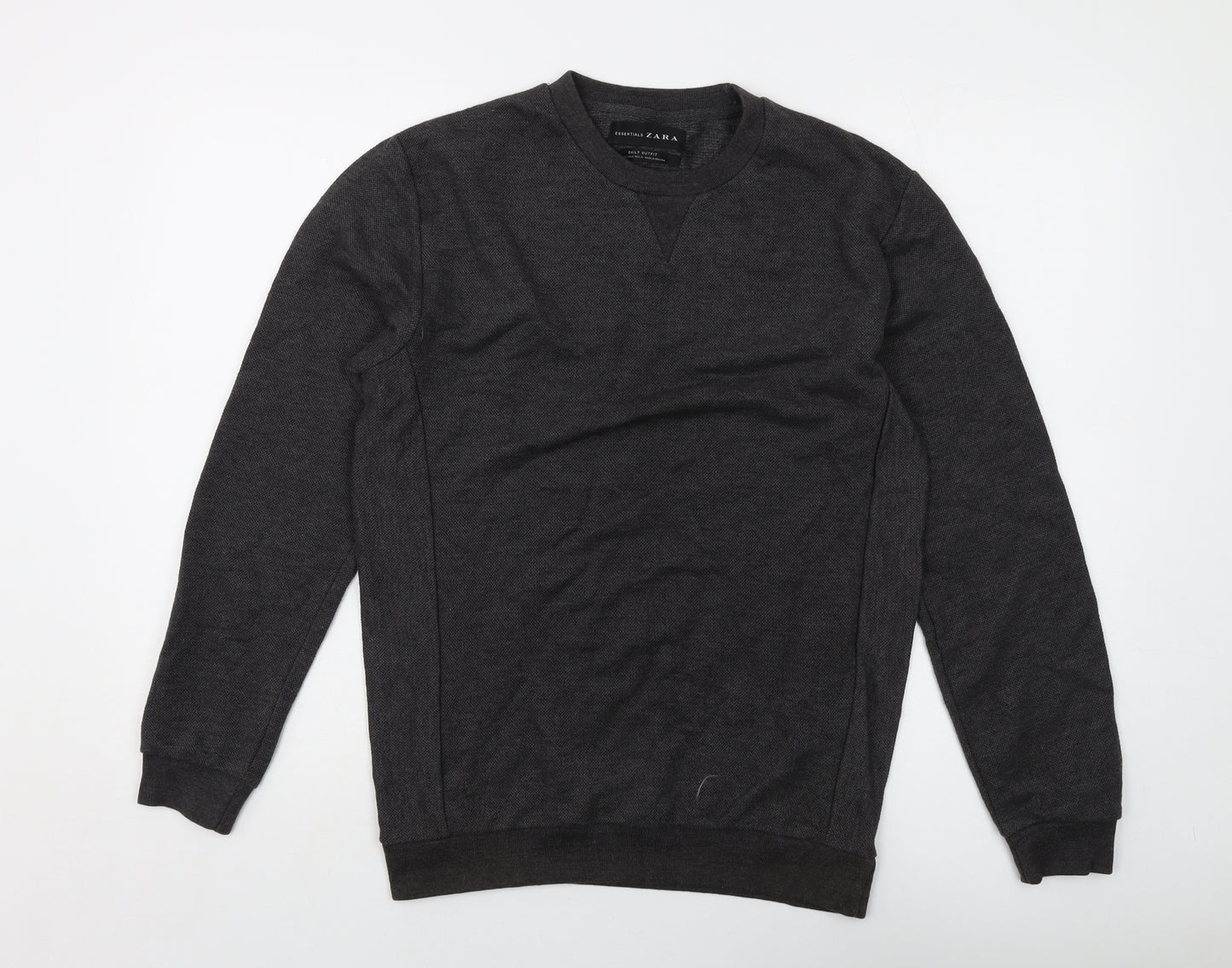 Zara Mens Grey Cotton Pullover Sweatshirt Size M