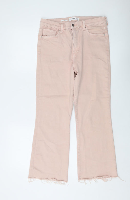 Mango Womens Pink Cotton Bootcut Jeans Size 14 L26 in Regular Button