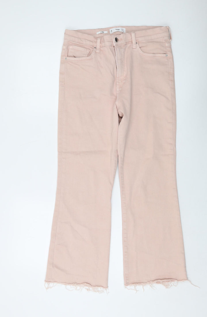 Mango Womens Pink Cotton Bootcut Jeans Size 14 L26 in Regular Button