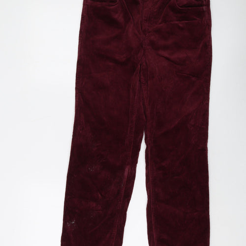 H&M Womens Red Cotton Trousers Size 14 L27 in Regular Button