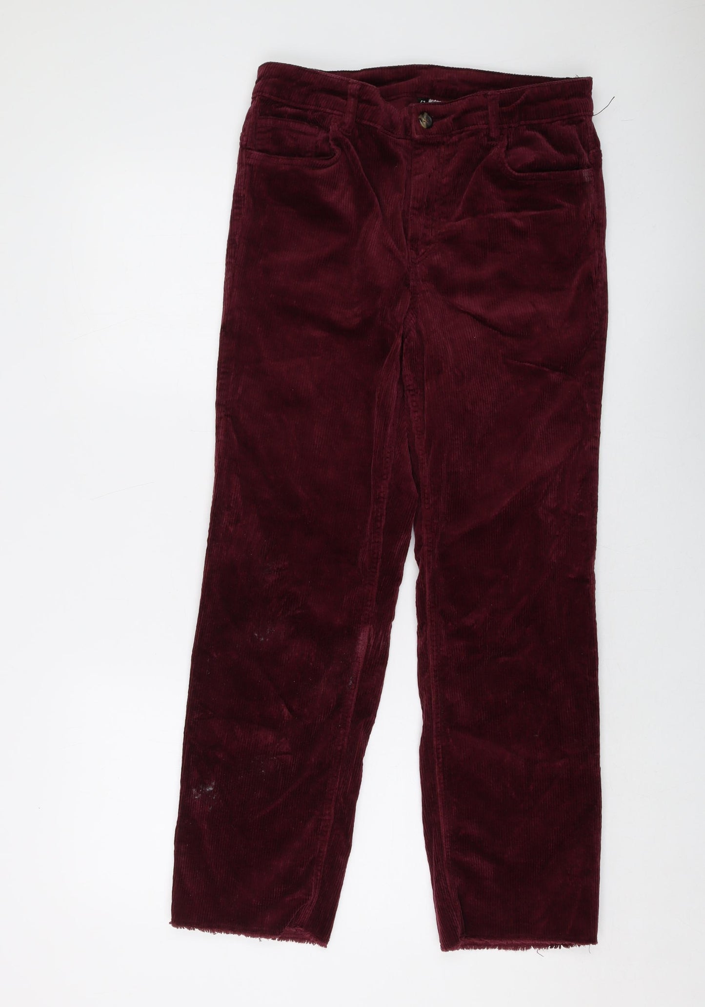 H&M Womens Red Cotton Trousers Size 14 L27 in Regular Button